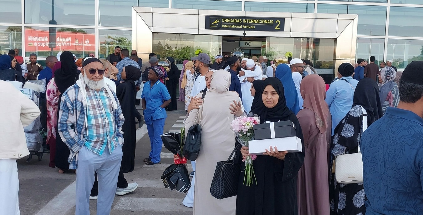 Aeroporto de Maputo enche-se de festa na recepção a mais um grupo de peregrinos que regressa de Makkah após cumprir o Hajj